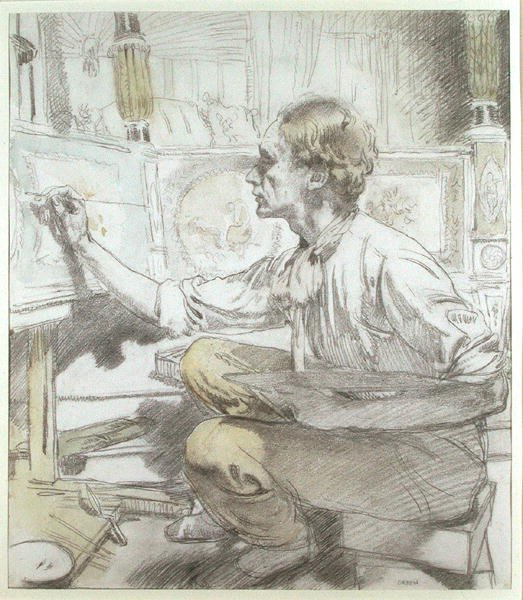 The Bed Painter (The Furniture Painter) c.1913 (aquarela sobre lápis sobre papel) de William Orpen