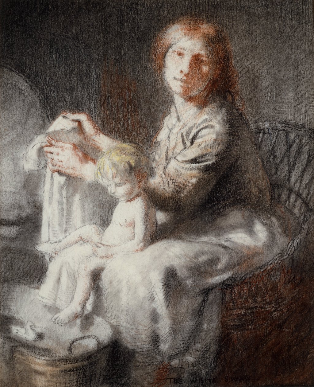 O Cisne Branco (Graça e Kit) (pastel e lápis de cisne preto) de William Orpen