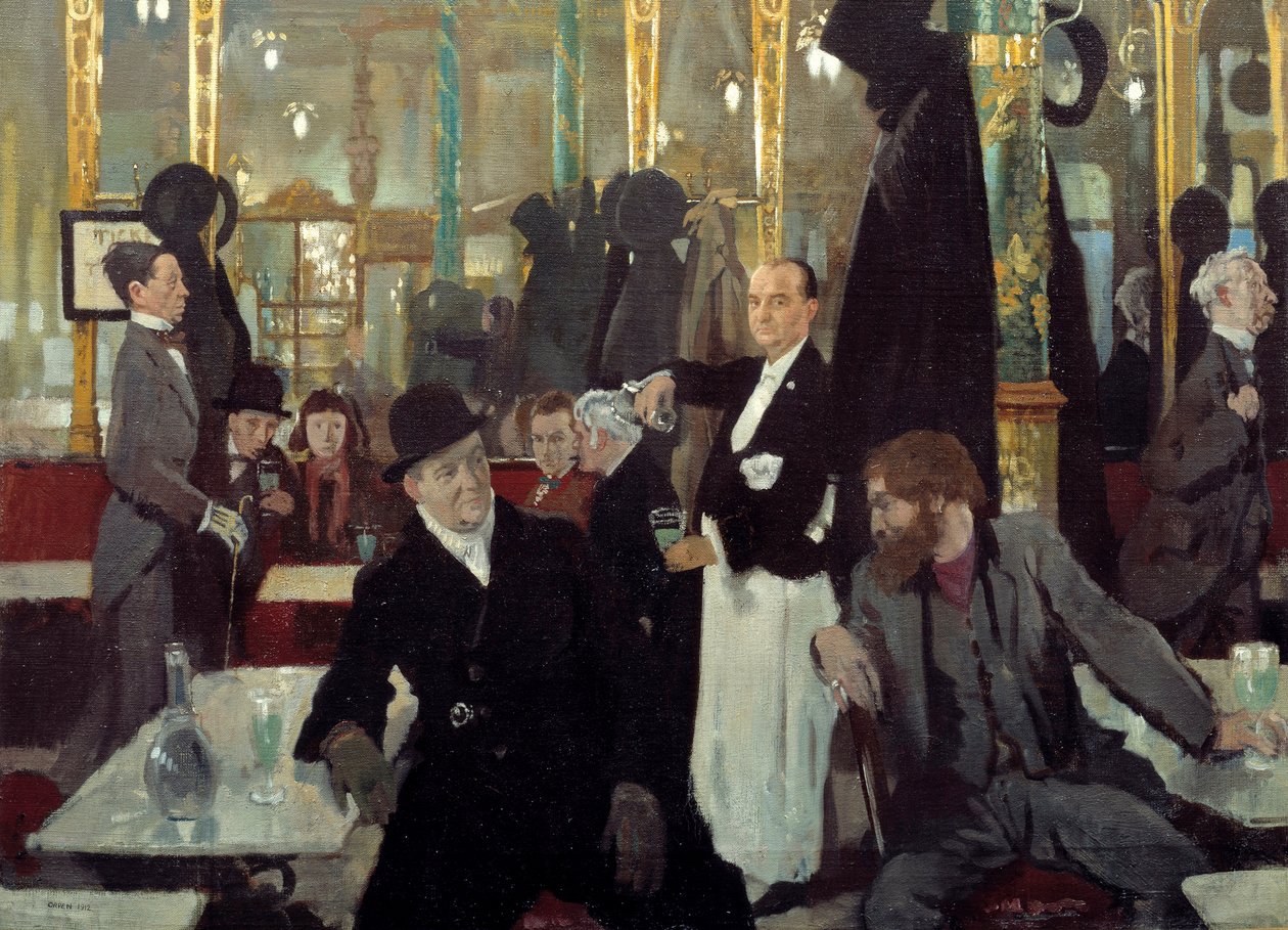 O café real em Londres. Detalhe. Pintura de Sir William Orpen de William Orpen