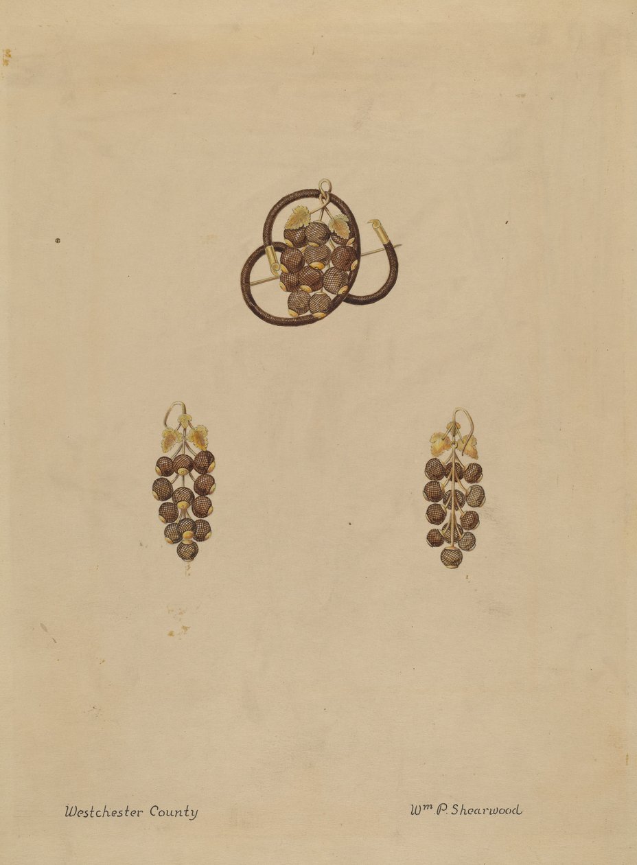Broche de cabelo e brincos de William P. Shearwood