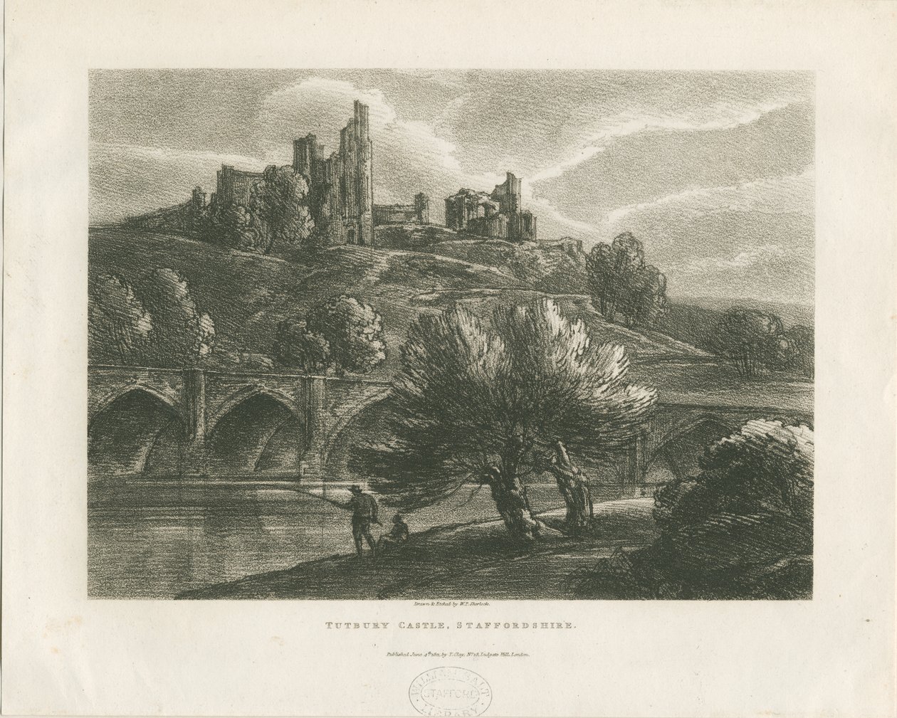 Castelo de Tutbury - vista sul: zincograph, nd [c 1811] de William P Sherlock