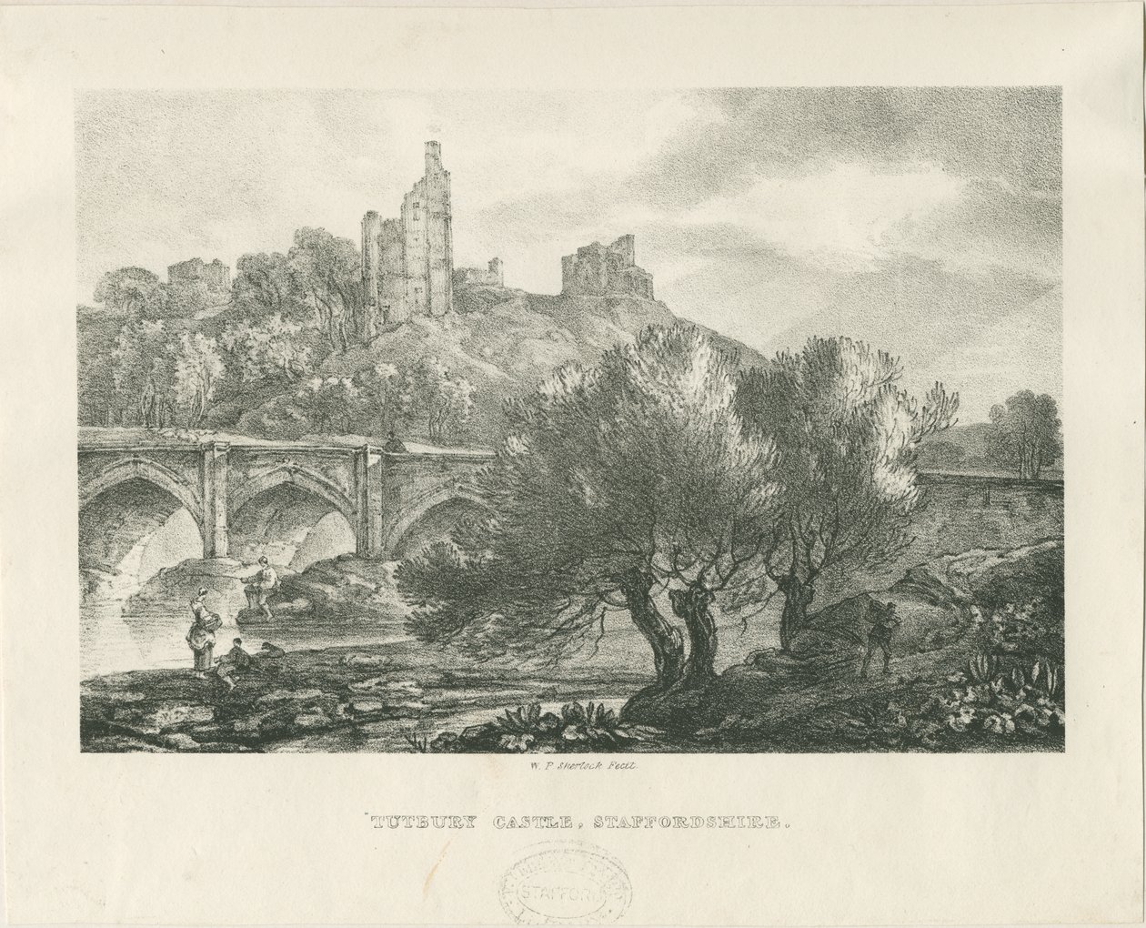 Castelo de Tutbury - vista sul: zincógrafo, nd [início do século XIX] de RC