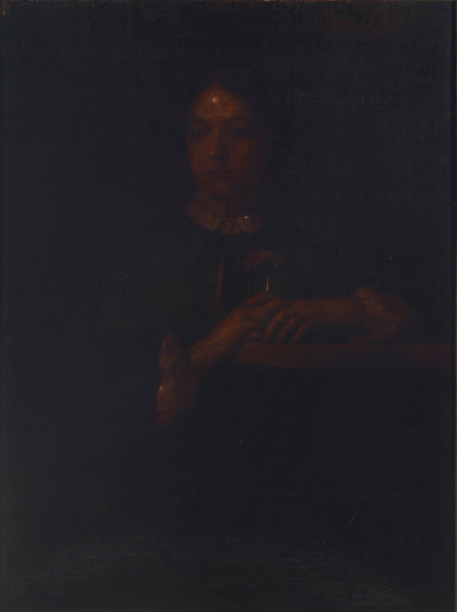 Sarah apoiada num corrimão de William Page