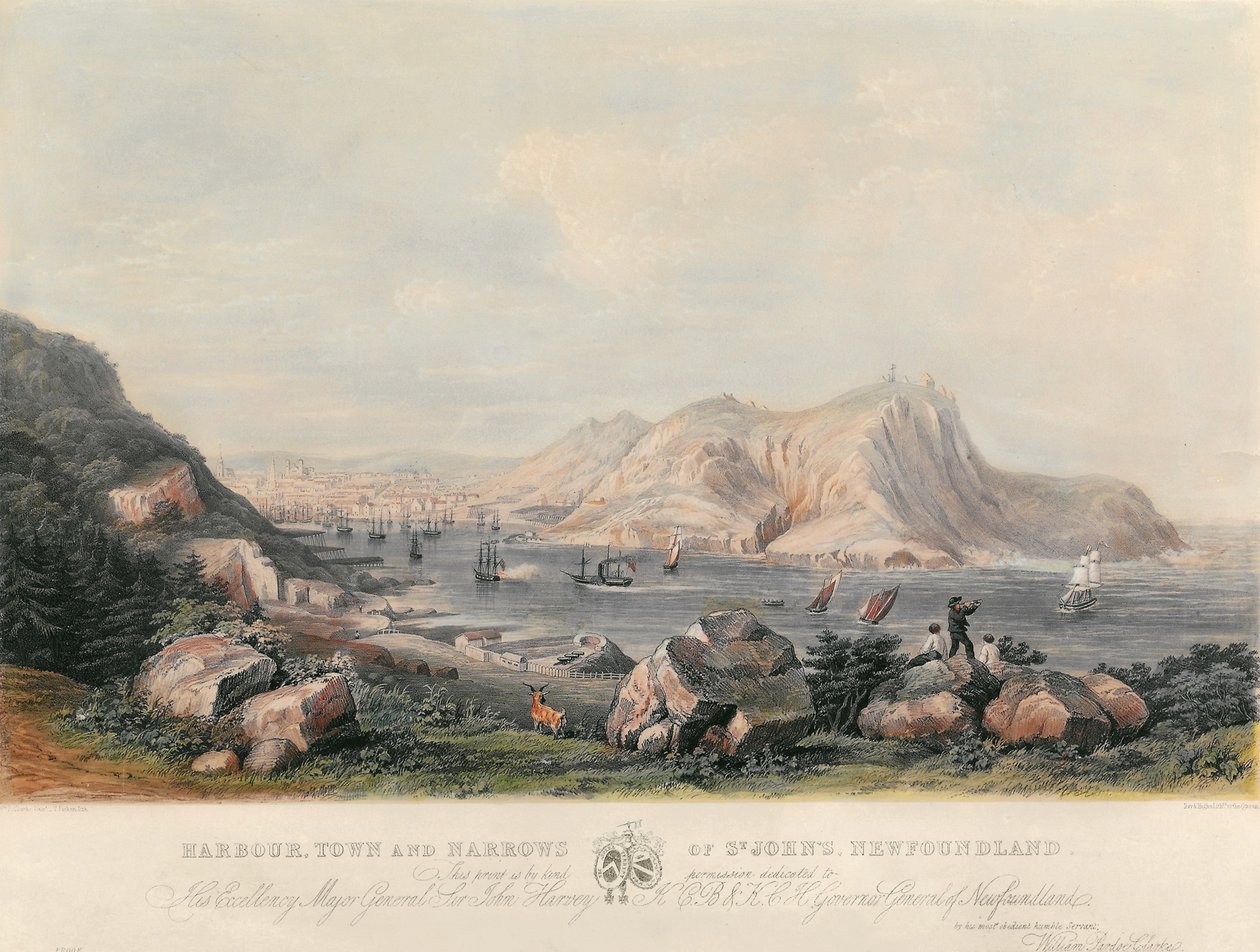 Porto, cidade e estreitos de São João, Terra Nova, gravados por T. Picken, c.1845 de William Pardoe Clarke