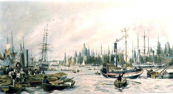 London Bridge from the Pool (litho) de William Parrott