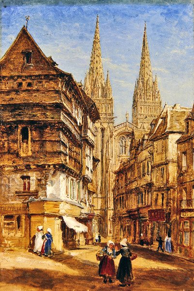 Catedral de São Corentino de Quimper, c.1860 (óleo sobre papel colocado a bordo) de William Parrott