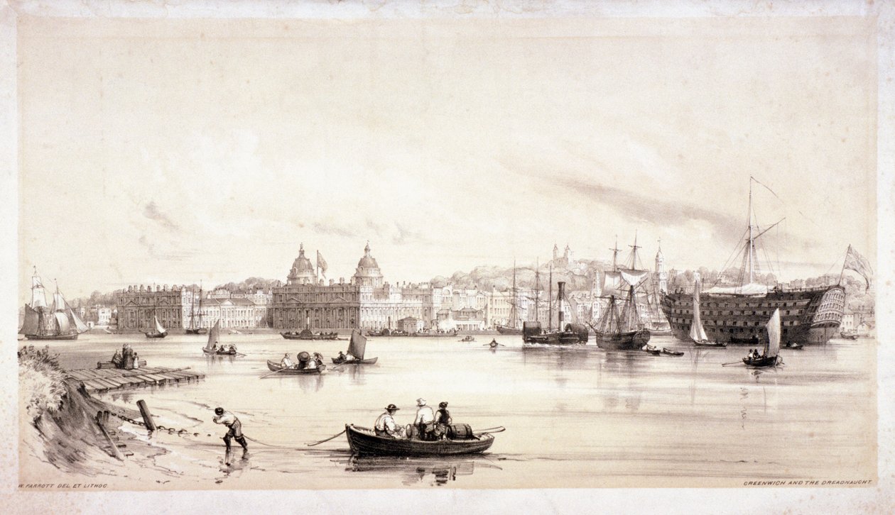 Vista de Greenwich do outro lado do rio Tâmisa, Londres, c1841. de William Parrott