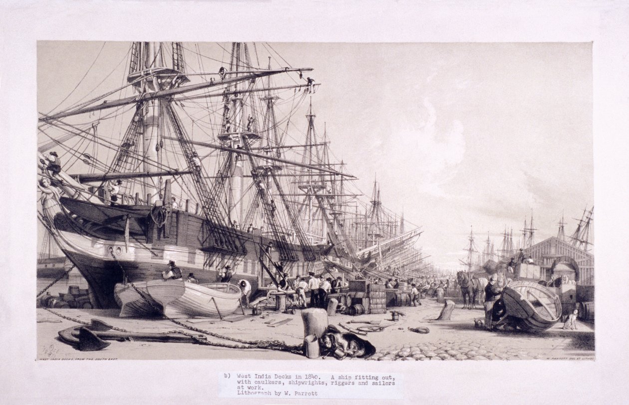 Docas das Índias Ocidentais, Poplar, Londres, 1830 de William Parrott