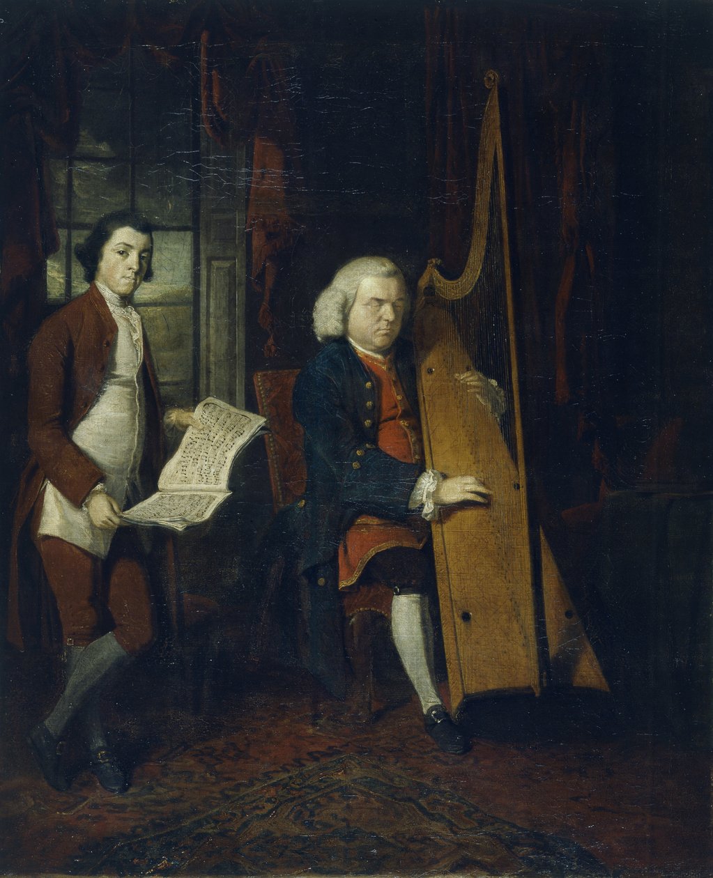 John Parry, o harpista cego, com um assistente (óleo sobre tela) de William Parry