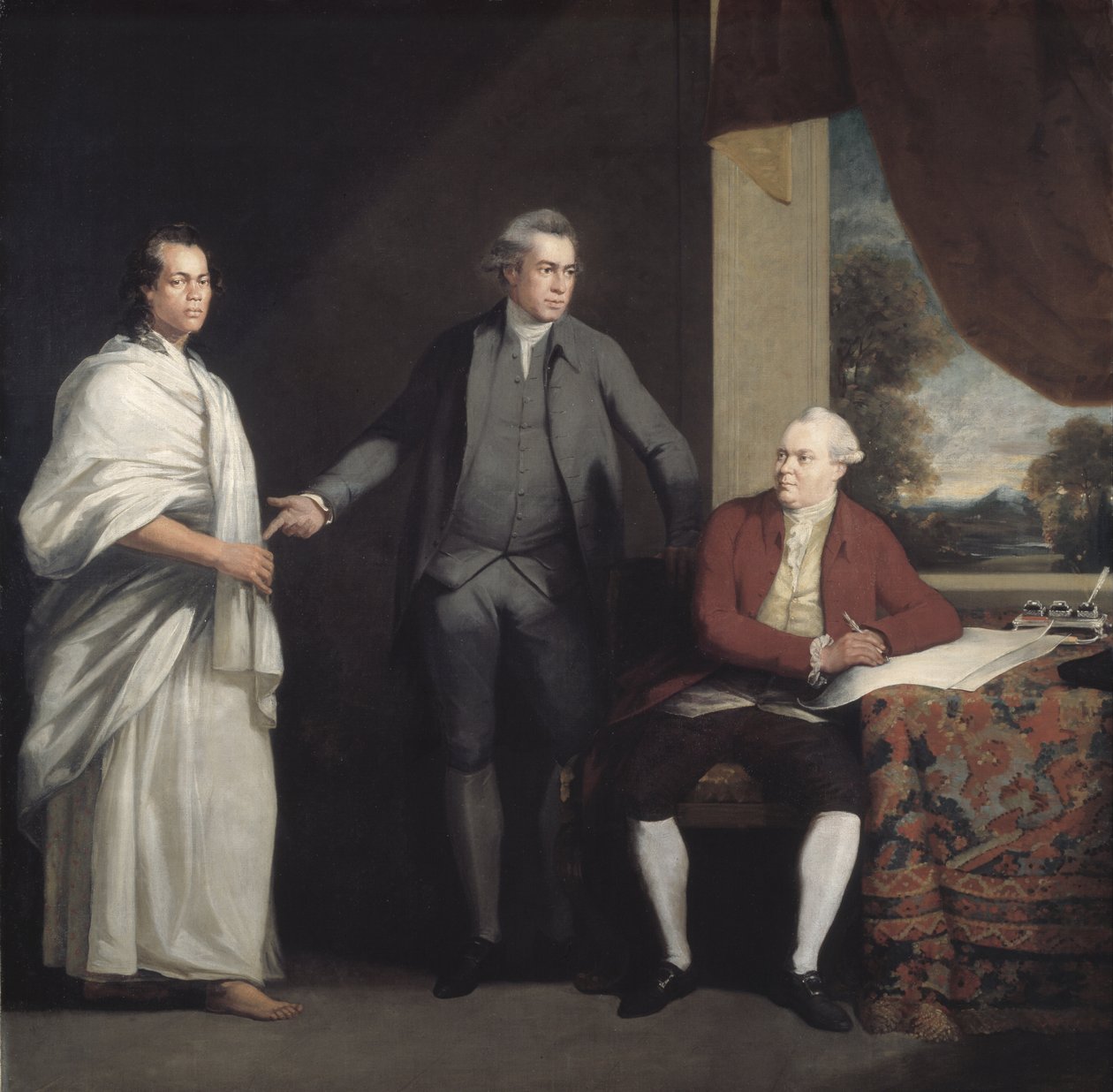 Omai, Joseph Banks e Dr. Daniel Solander, c.1775 (óleo sobre tela) de William Parry