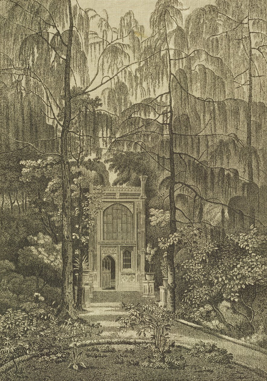 Vista da capela no jardim em Strawberry Hill, gravado por Godfrey, 1784 de William Pars