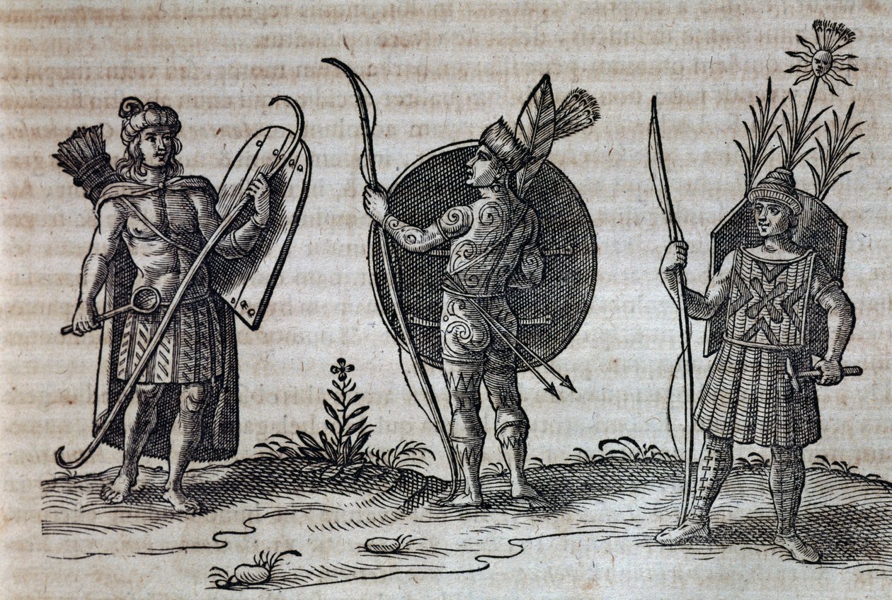 Tipos de índios franceses canadenses, ilustração de Descrição de Nouvelle-France de Nicolas Toussaint Charlet