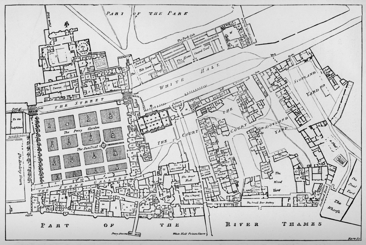Uma cópia reduzida dos pescadores Planta do Palácio Real de Whitehall, tomada no reinado de Char de William Patten