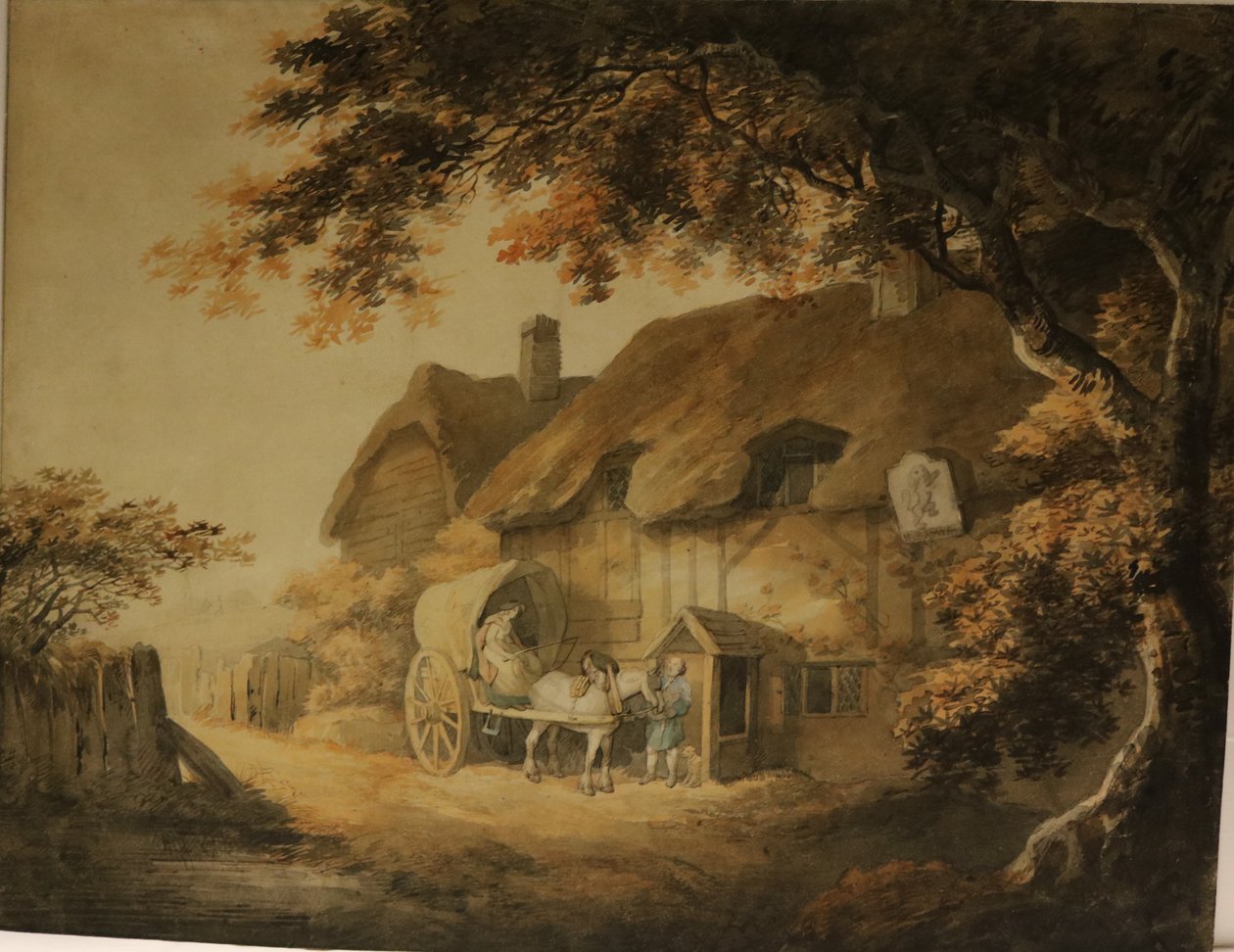 Uma estalagem à beira da estrada, c.1800 (aguarela sobre papel) de William Payne