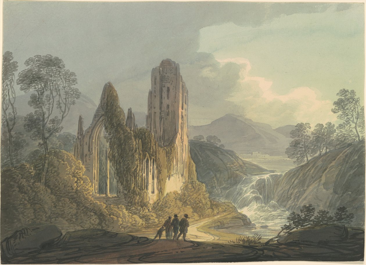 Uma abadia em ruínas por uma cachoeira de William Payne