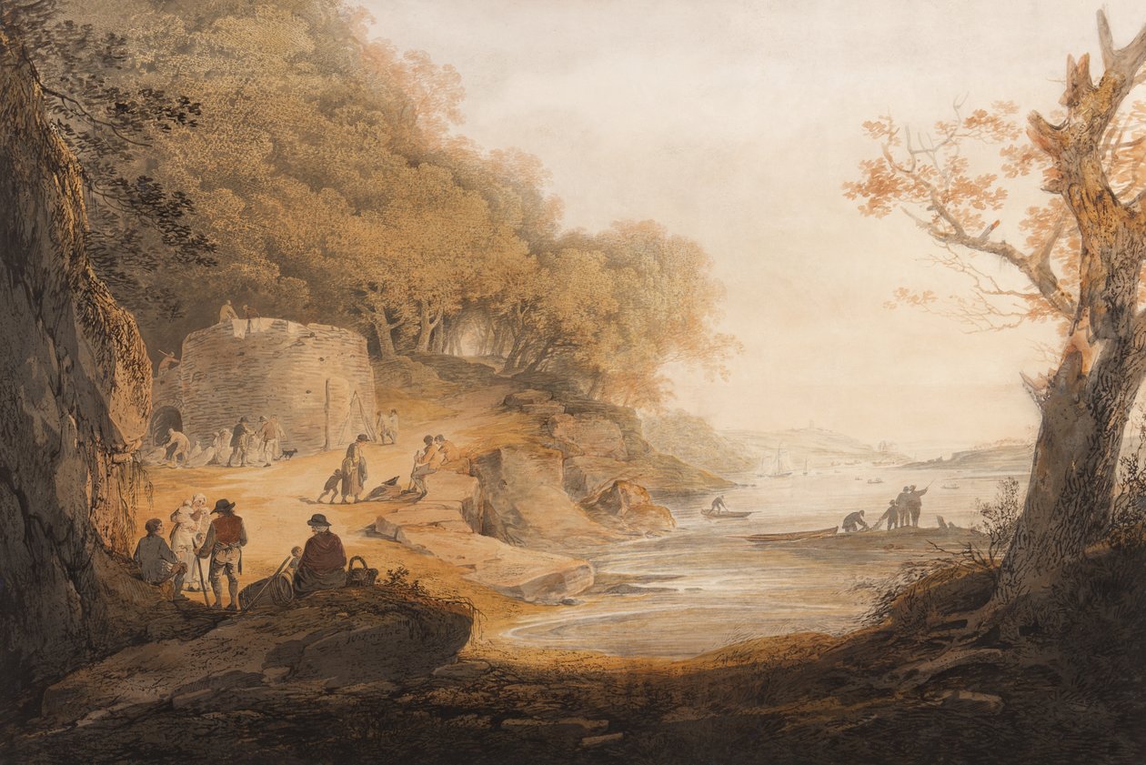 O forno de lima em Crabtree oposto a Saltram, Devon (tinta e wc no papel) de William Payne