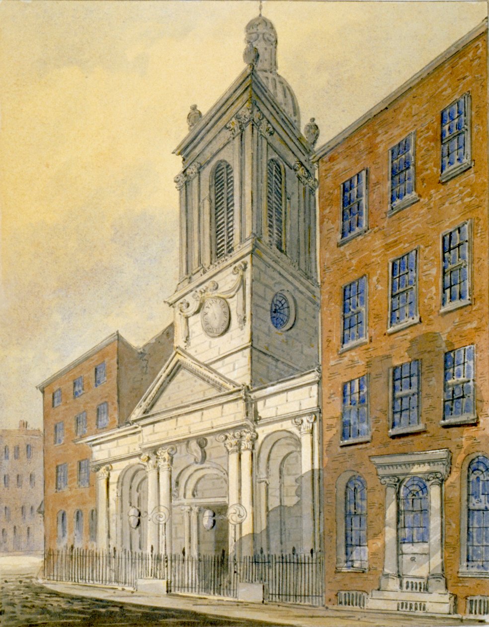 Vista Nordeste da Igreja de São Pedro-le-Poer e Old Broad Street, City of London, 1815 de William Pearson