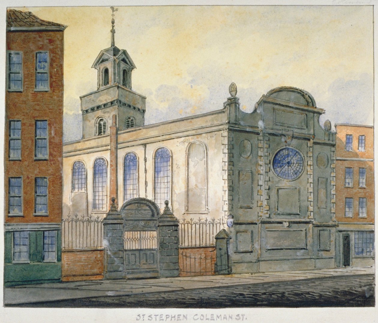Vista sudeste da Igreja de St Stephen, Coleman Street, City of London, 1815 de William Pearson