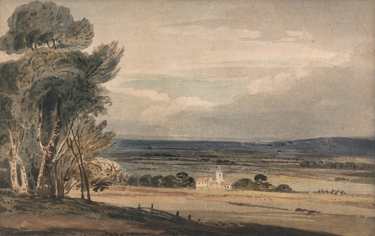 Paisagem não identificada: Árvores com Igreja de William Pearson