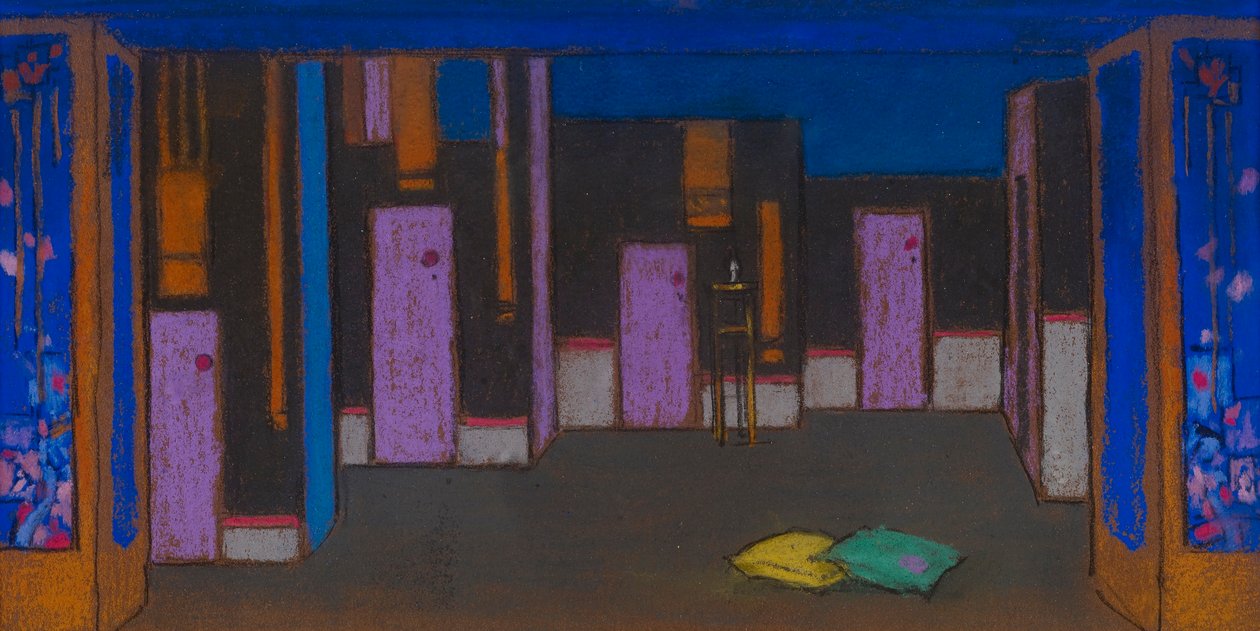 Hall with Doors (cenografia para Alice no País das Maravilhas, 1915) de William Penhallow Henderson