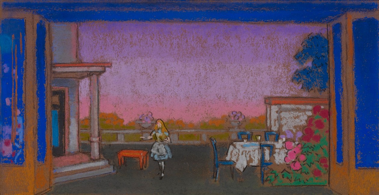 Jardim da Lebre de março (cenografia para Alice no País das Maravilhas) de William Penhallow Henderson