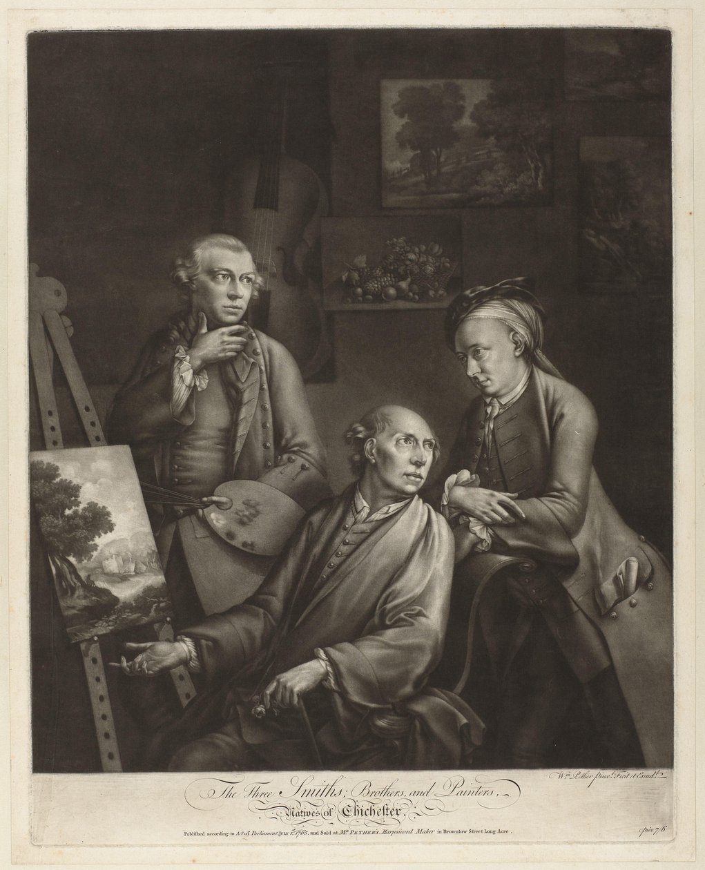 Portret van William, John e George Smith de Chichester Os Três Smiths; Irmãos e Pintores, Nativos de Chichester (título no objeto) de William Pether