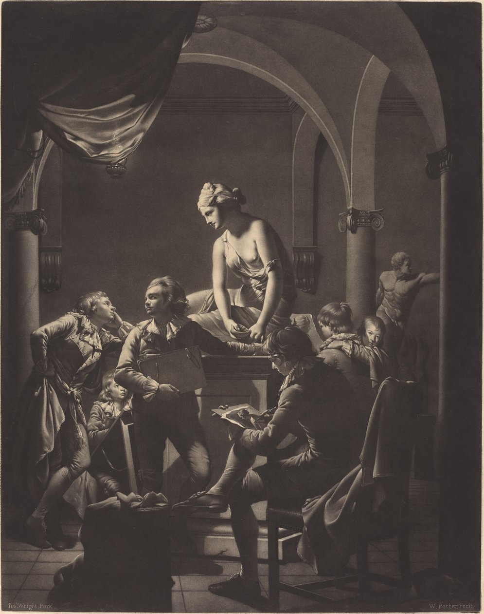 Uma Academia à Luz da Lâmpada de William Pether after Joseph Wright