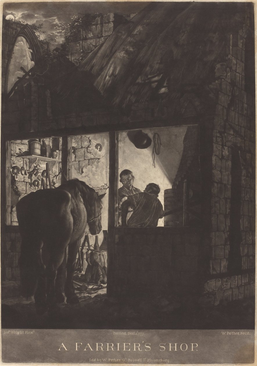 A loja do ferrador de William Pether after Joseph Wright of Derby