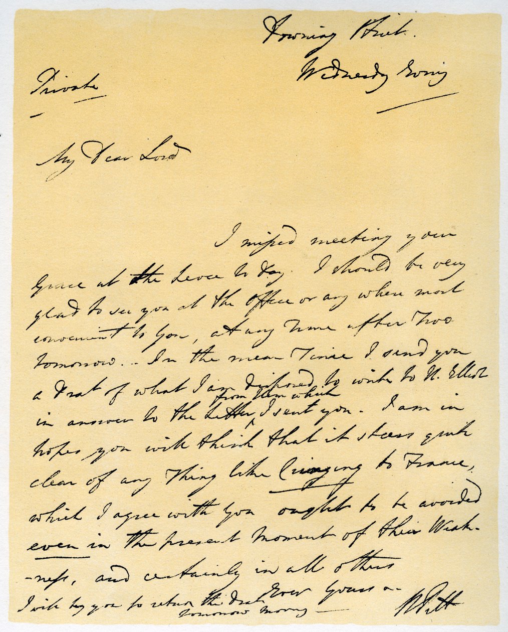 Carta de William Pitt The Younger, outubro de 1790. de William Pitt