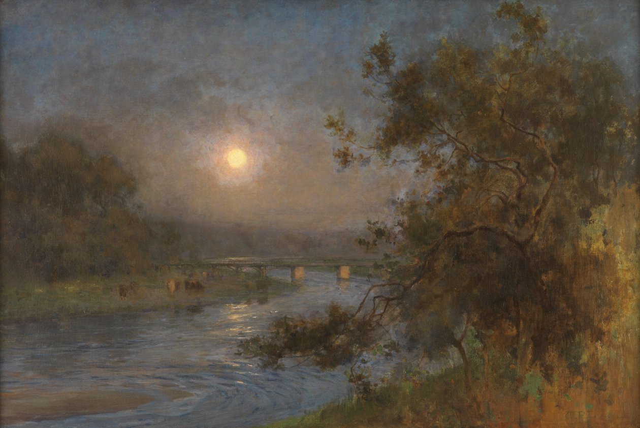 À medida que o crepúsculo desvanece sob a Lua (óleo sobre tela) de William Playfair Dickson