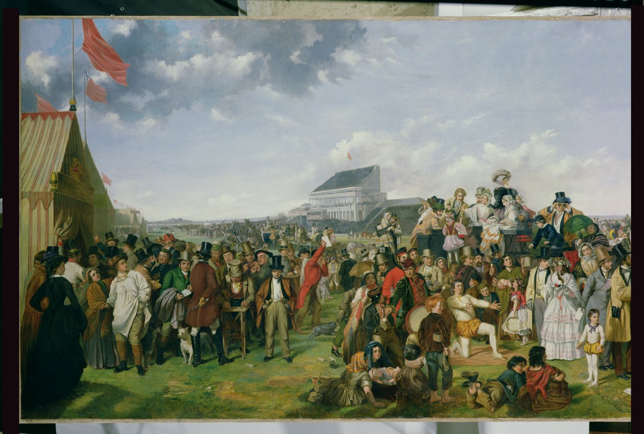 Derby Dia óleo sobre tela detalhe de 56103 ver também 120097 de William Powell Frith