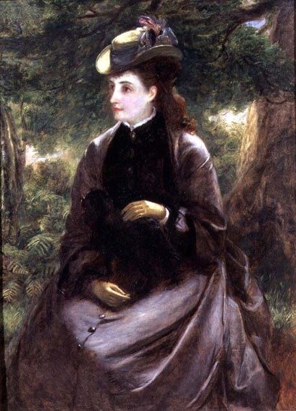 Retrato de uma senhora a descansar com o seu cão de William Powell Frith