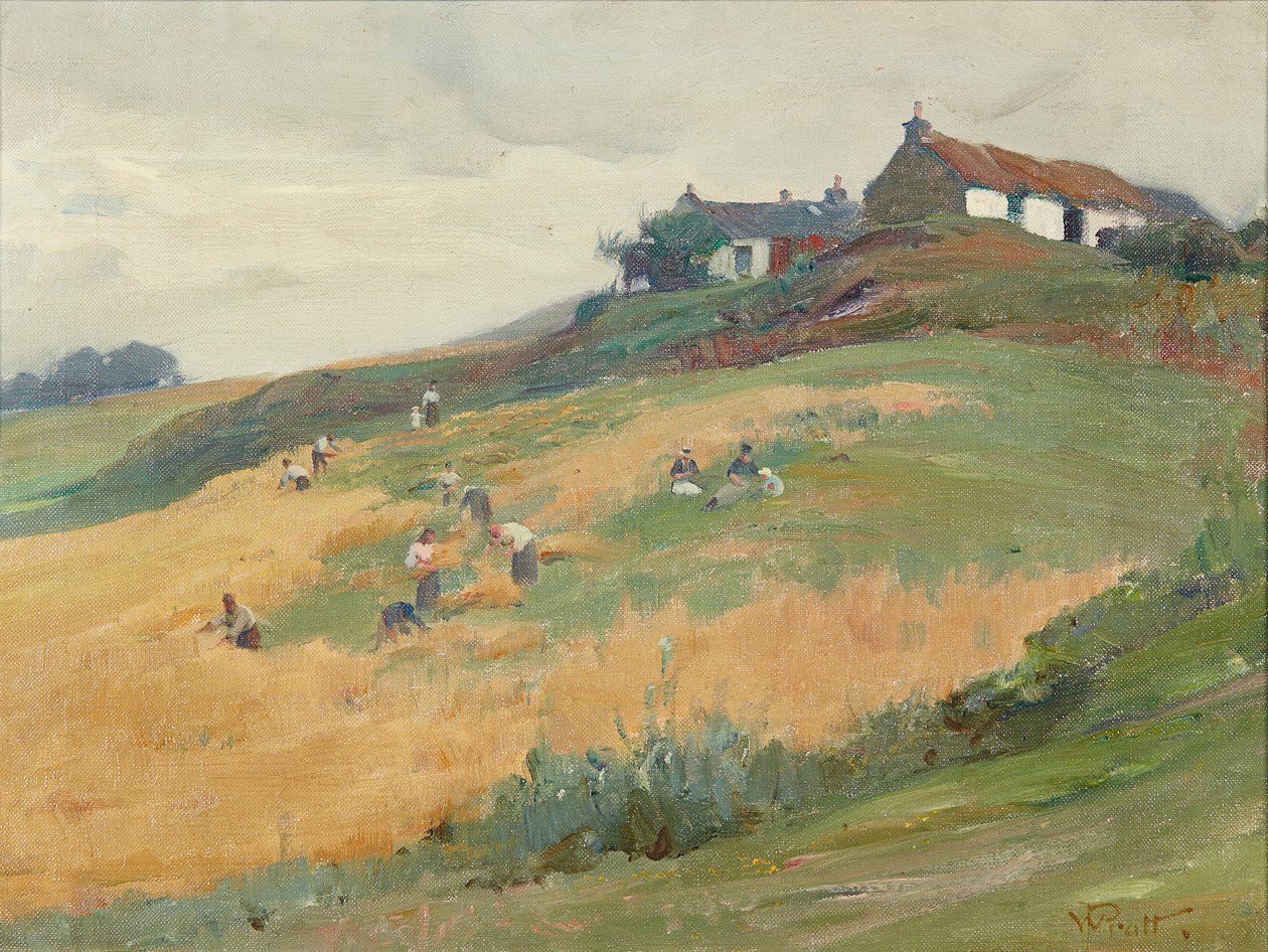 Trabalhadores da colheita em uma encosta (óleo sobre tela) de William Pratt