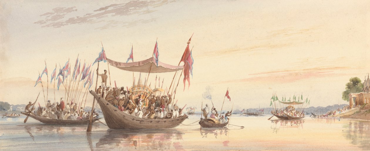 Isherah - Procissão da Água da Imagem da Doorga Anterior à Sua Imersão ao Pôr-do-Sol de William Prinsep