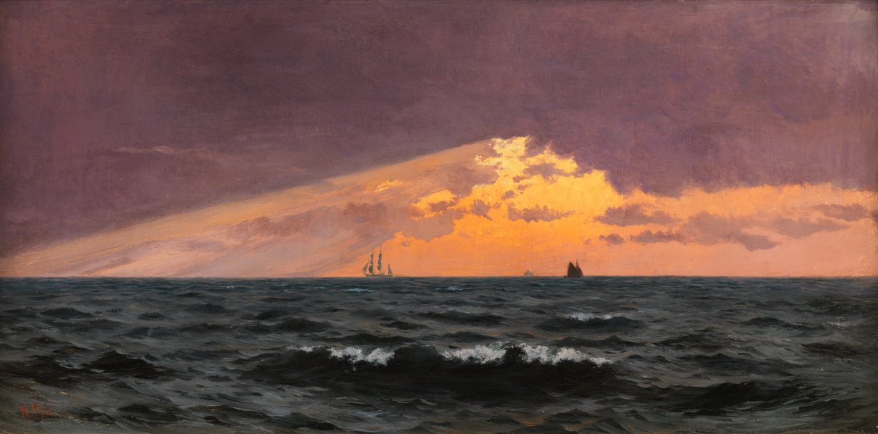 Antes do pôr do sol, tempestade chegando (óleo no painel) de William Pye