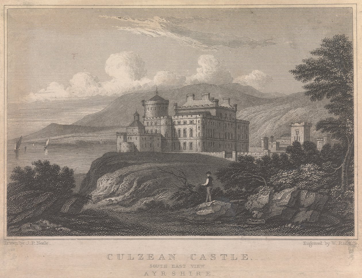 Castelo de Culzean, Vista Sudeste, Ayrshire; página 84 (Volume Um) de William Radclyffe