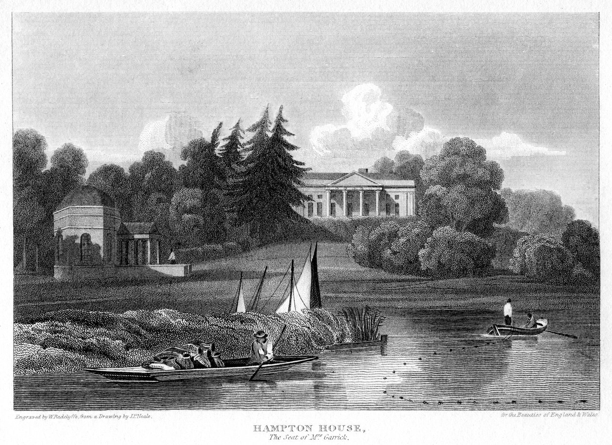 Hampton House, sede do Sr. Garrick, Hampton, Richmond upon Thames, Londres, 1815. de William Radclyffe
