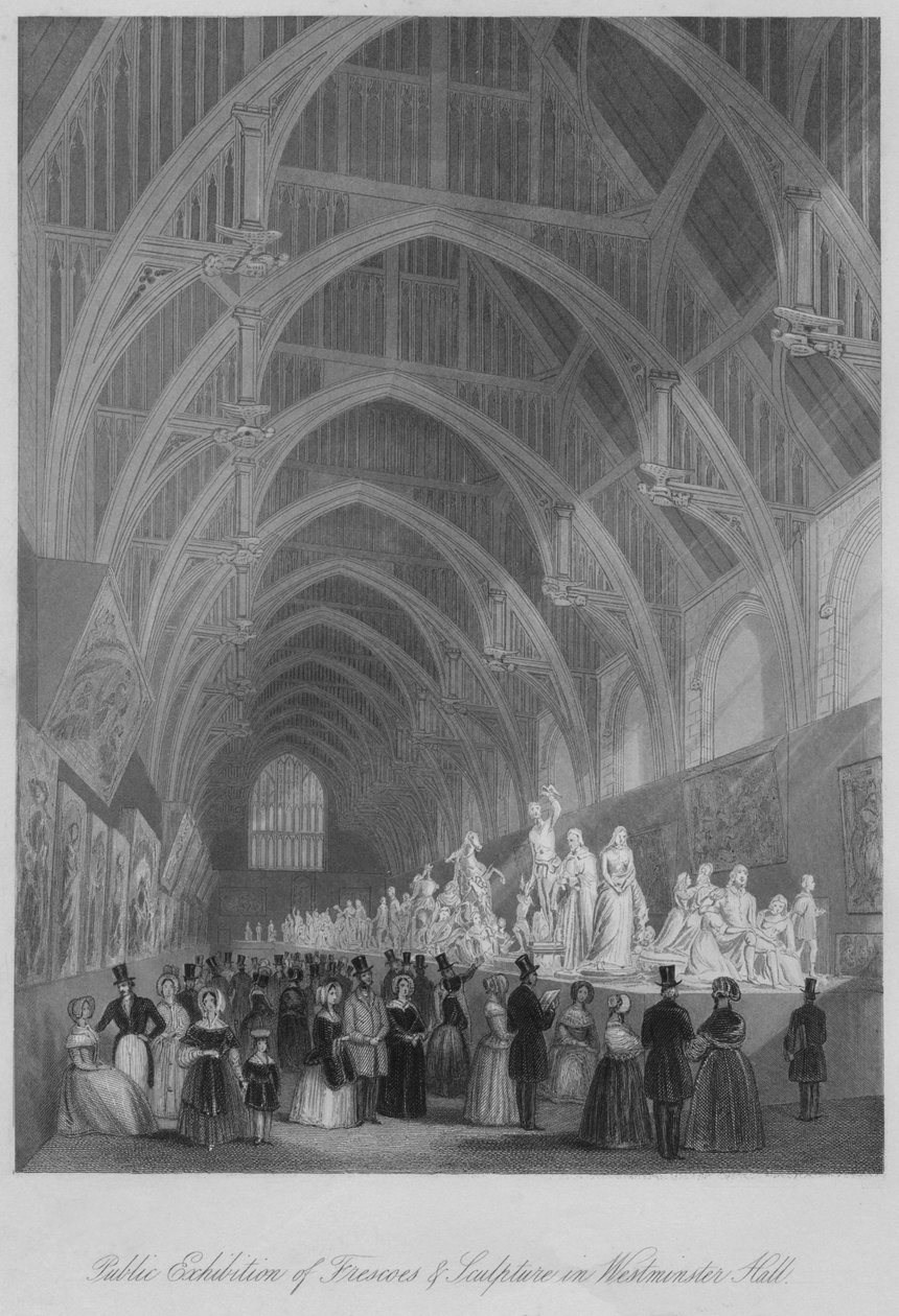 Exposição pública de afrescos e escultura em Westminster Hall, c1841 de William Radclyffe