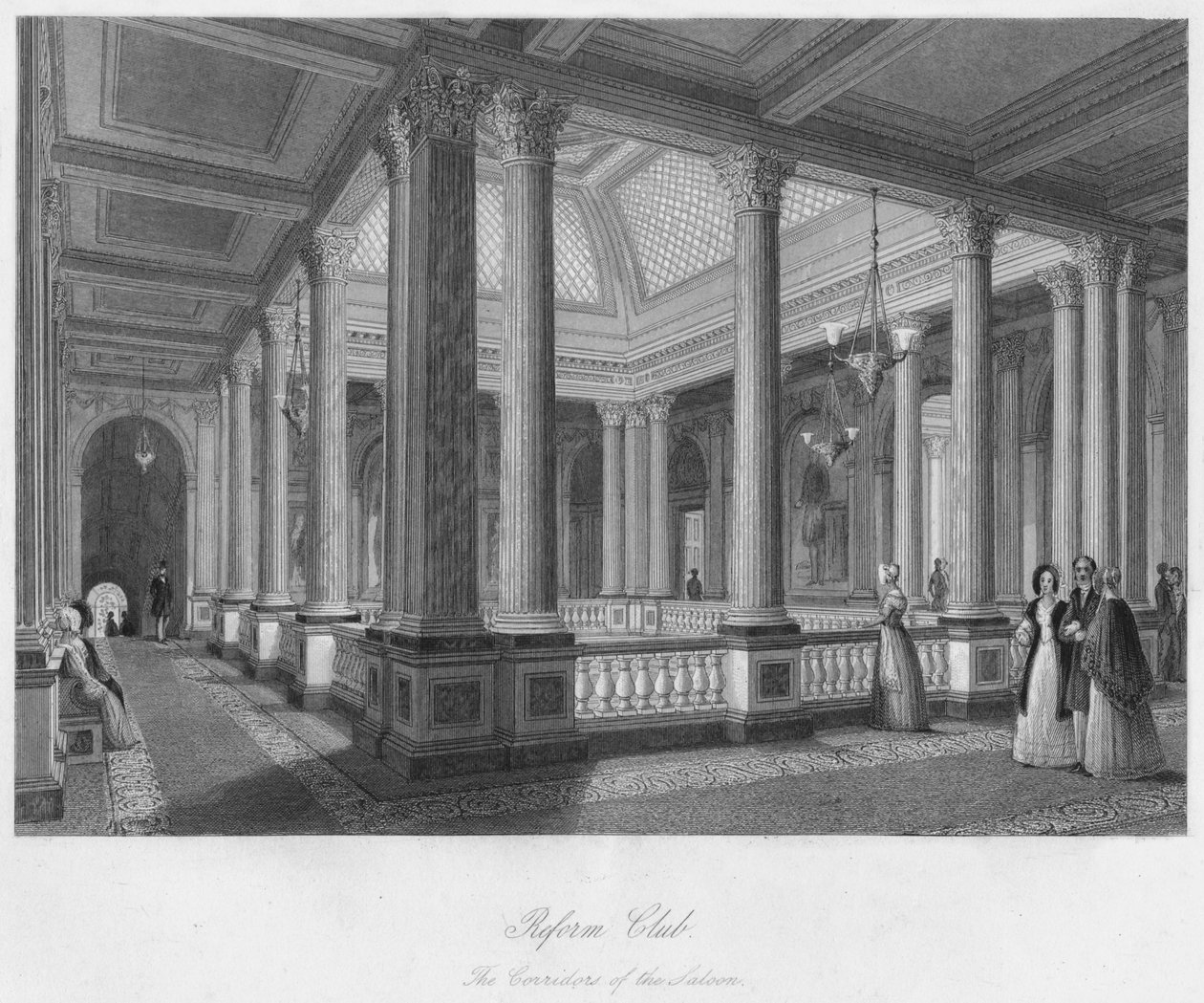 Clube de Reforma. Os corredores do salão, c1841 de William Radclyffe