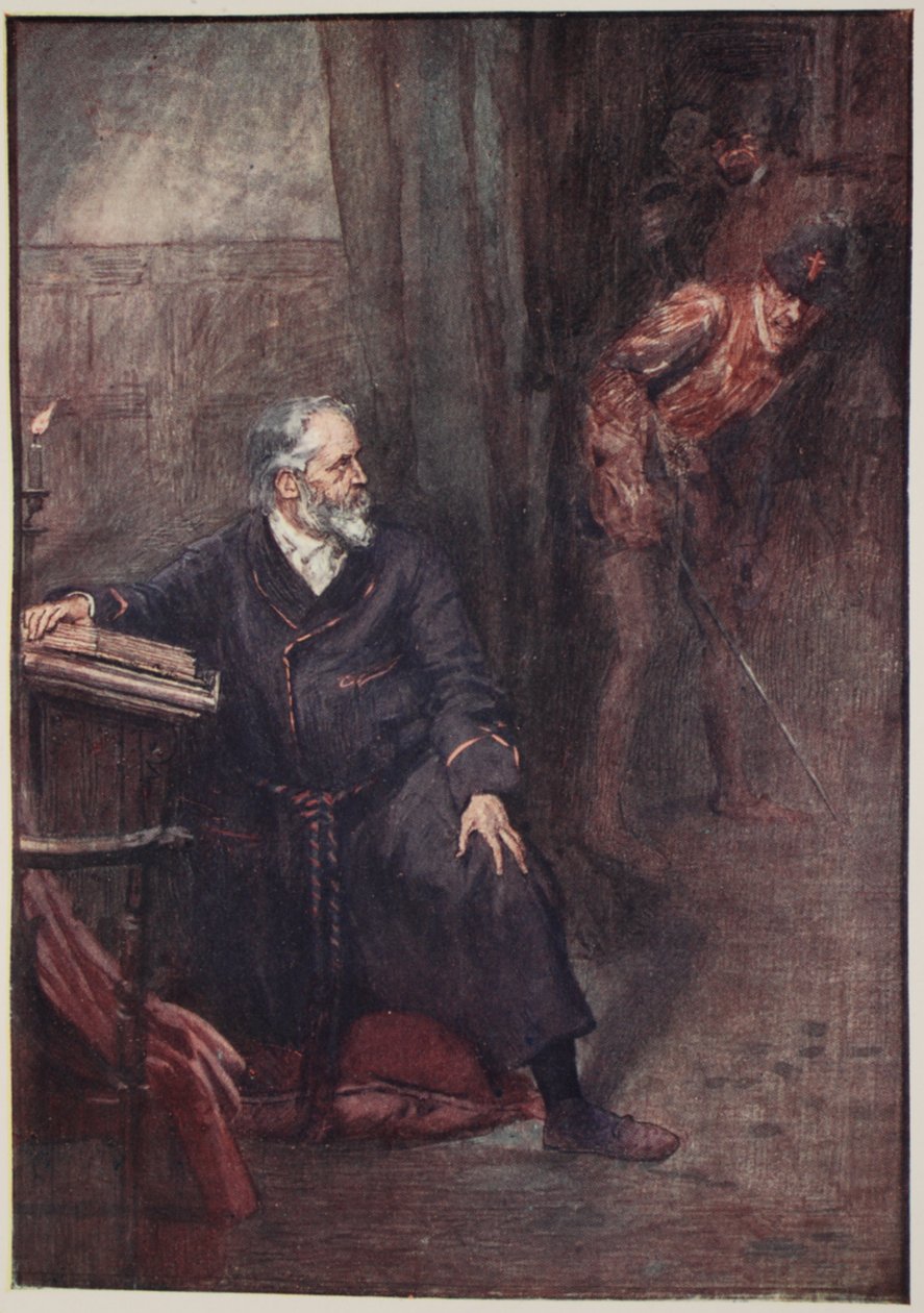 Almirante Coligny foi um dos primeiros a perecer, ilustração de "A história da França contada para meninos e meninas" por Mary Macgregor, 1920 de William Rainey