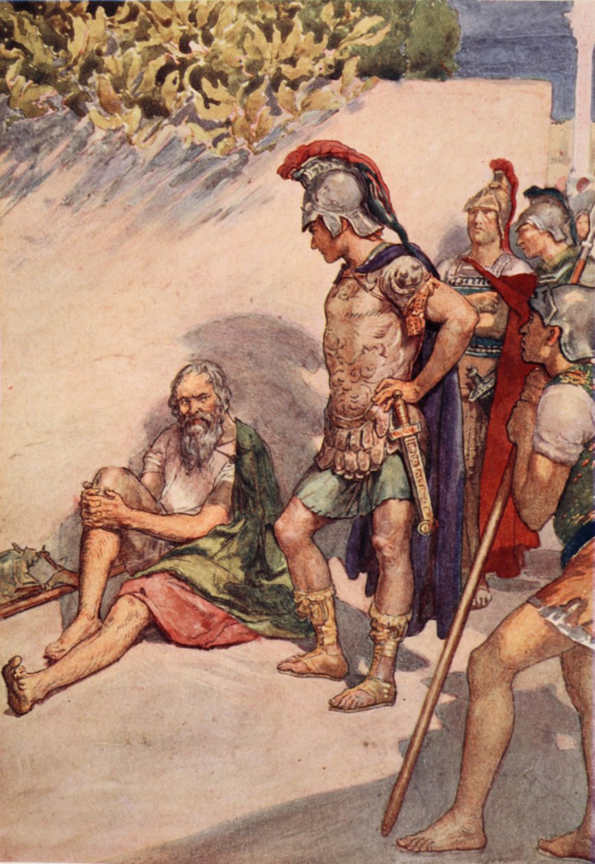 Alexander e Diógenes, ilustração de "Vida de Plutarco para meninos e meninas", recontada por WH Weston, Londres c.1910 de William Rainey