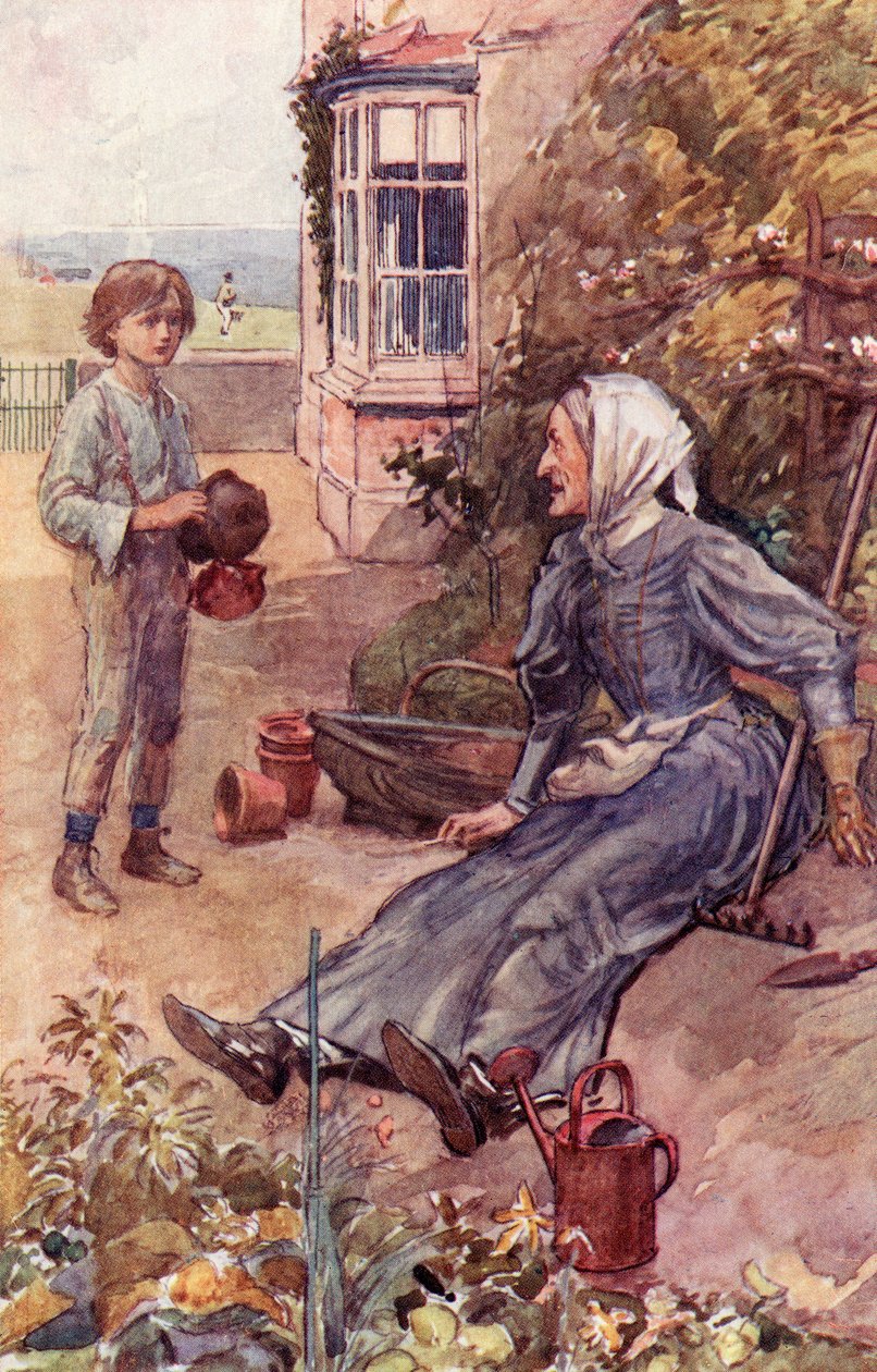 David e sua tia grande, frontiscpiece de &39;David Copperfield&39; por Charles Dickens de William Rainey