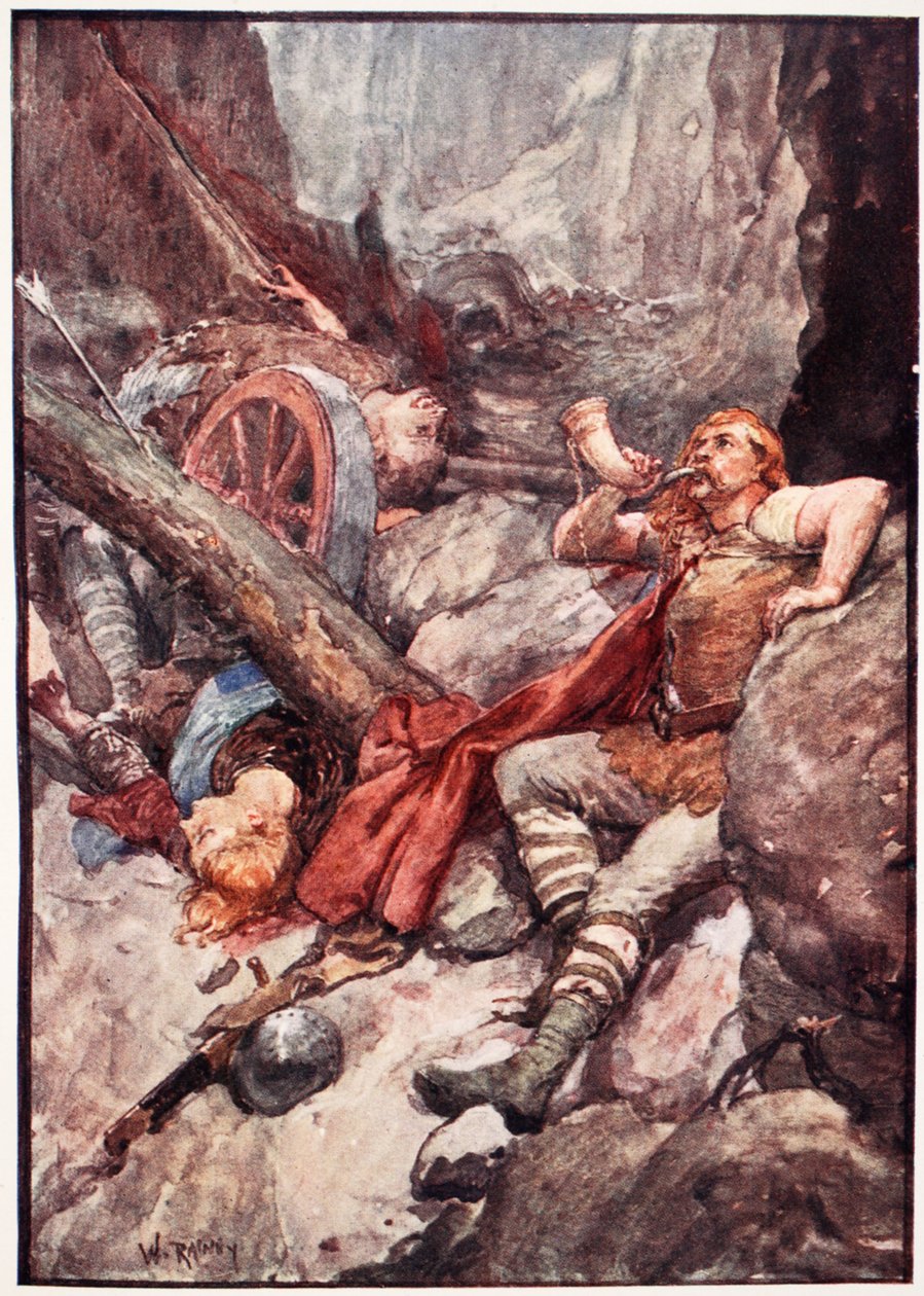 "Mais uma vez Roland Blew seu chifre de marfim", prato de &39;A história da França&39; por Mary MacGregor, 1920 (litografia colorida) de William Rainey