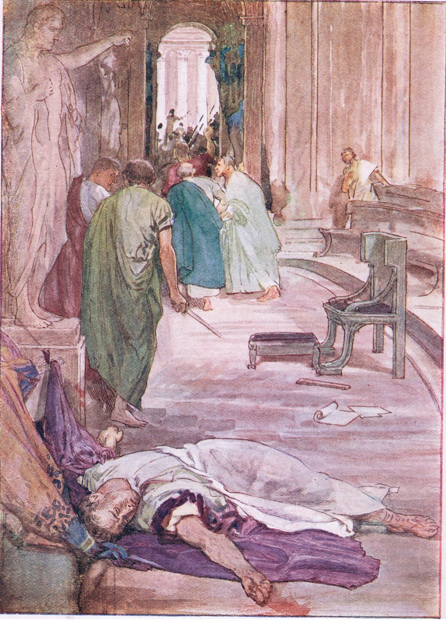 O assassinato de César, de Plutarch Lives publicado pela TC & EC Jack Ltd, década de 1920 de William Rainey