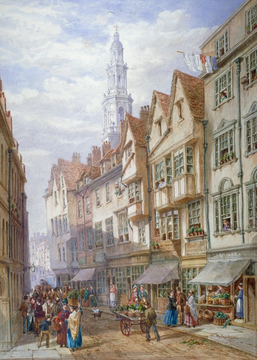 Casas antigas em Wych Street, Westminster, Londres, 1873 de William Richardson