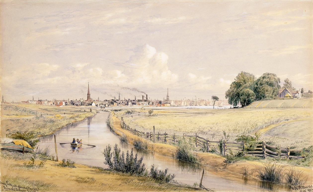 Jersey City com um vislumbre de Nova York Do Canal de Bergen, 1854 de William Rickarby Miller