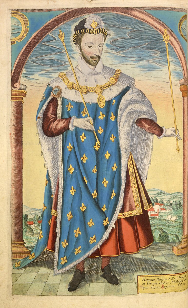 Henrique III da França, da nHonor Military, e Civill, William Segar, pub. Robert Barker, Londres, 1602 (gravura colorida à mão) de William Rogers