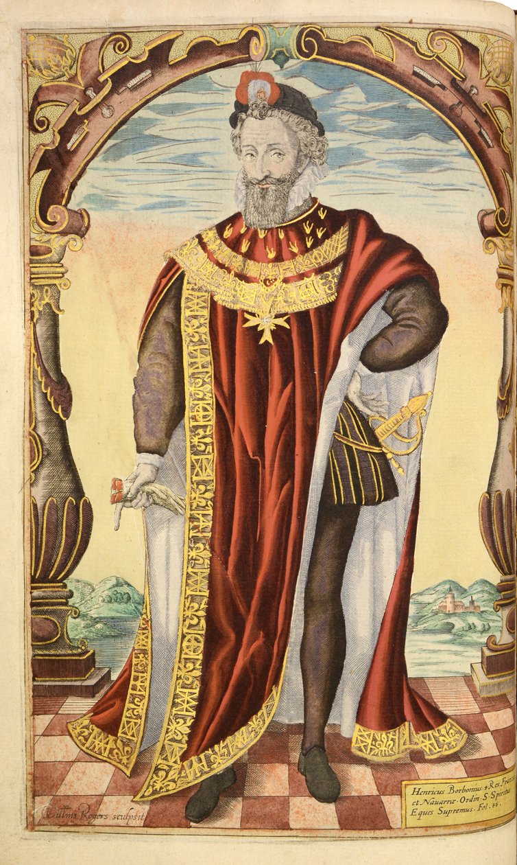 Henrique IV da França, da nHonor Military, e Civill, William Segar, pub. Robert Barker, Londres, 1602 (gravura colorida à mão) de William Rogers