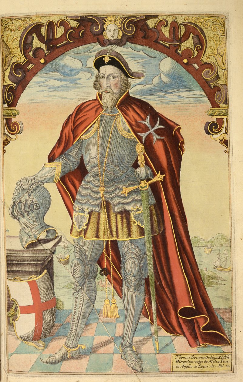 Sir Thomas Docwra, da nHonor Military, e Civill, William Segar, pub. Robert Barker, Londres, 1602 (gravura colorida à mão) de William Rogers
