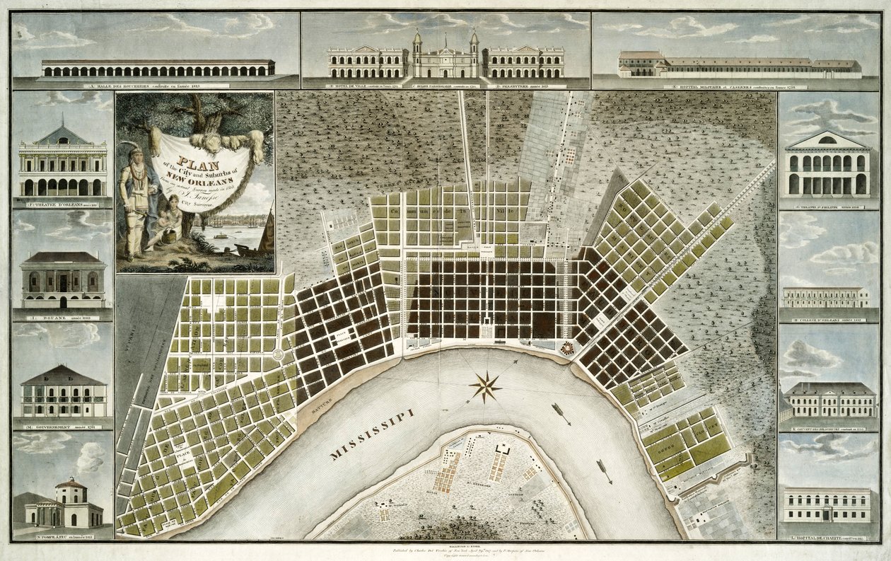 Plano da cidade e subúrbios de Nova Orleans, 1817 de William Rollinson